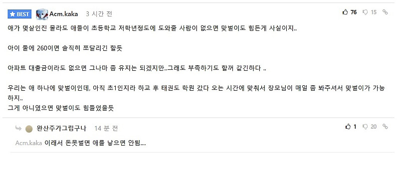 남편 월급 실수령 260이라 고민인 여자