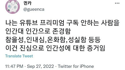 유튜브 프리미엄 구독 안하는 사람 특징